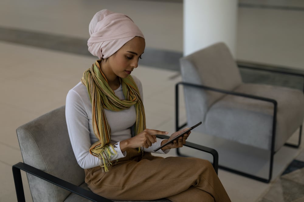 woman on tablet